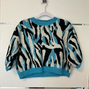Blue Zebra-Print Cropped Women's Sweater